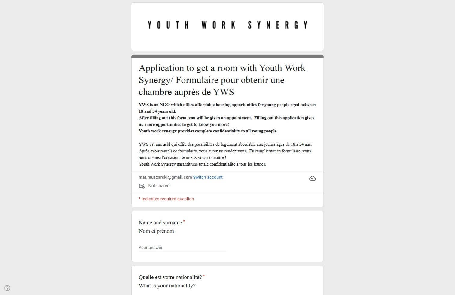 Youth Work Synergy (YWS) Fill Out the Form timeline image